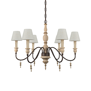 Люстра на металлическом основании с 6-ю белыми тканевыми абажурами Terrain