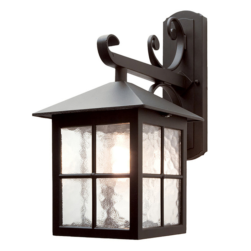 Настенный фонарь черного цвета в форме фонаря с решетчатым плафоном и фактурным стеклом Elstead Lighting Черный Прозрачное Стекло в Воронеже | Loft Concept 