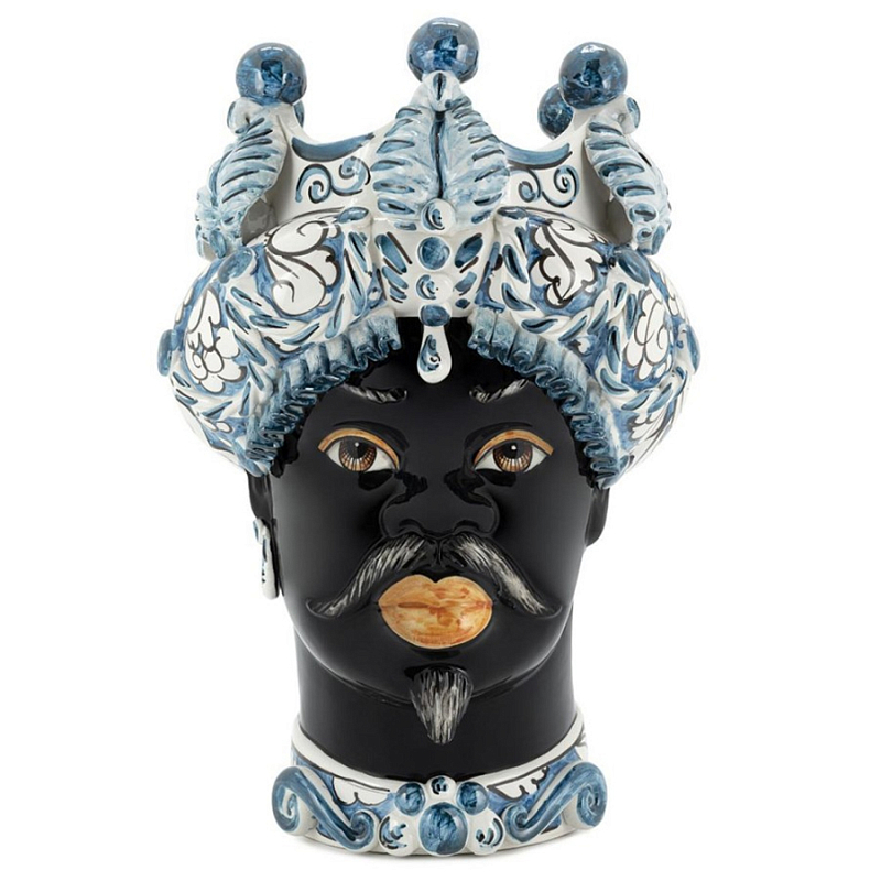 Ваза Ваза Vase Moro Man Medium Leaves Blue Черный Голубой Белый Ваза Ваза Vase Moro Man Medium Leaves Blue Черный Голубой Белый в Воронеже | Loft Concept