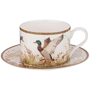 Чайная пара из фарфора с изображением утки и лисы 300 мл Hunting Porcelain Collection