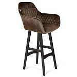 Барный стул со спинкой и подлокотниками на 4-х черных ножках Douglas Rhombus Коричневый Велюр варинант исполнения - 1 | Loft Concept в Воронеже