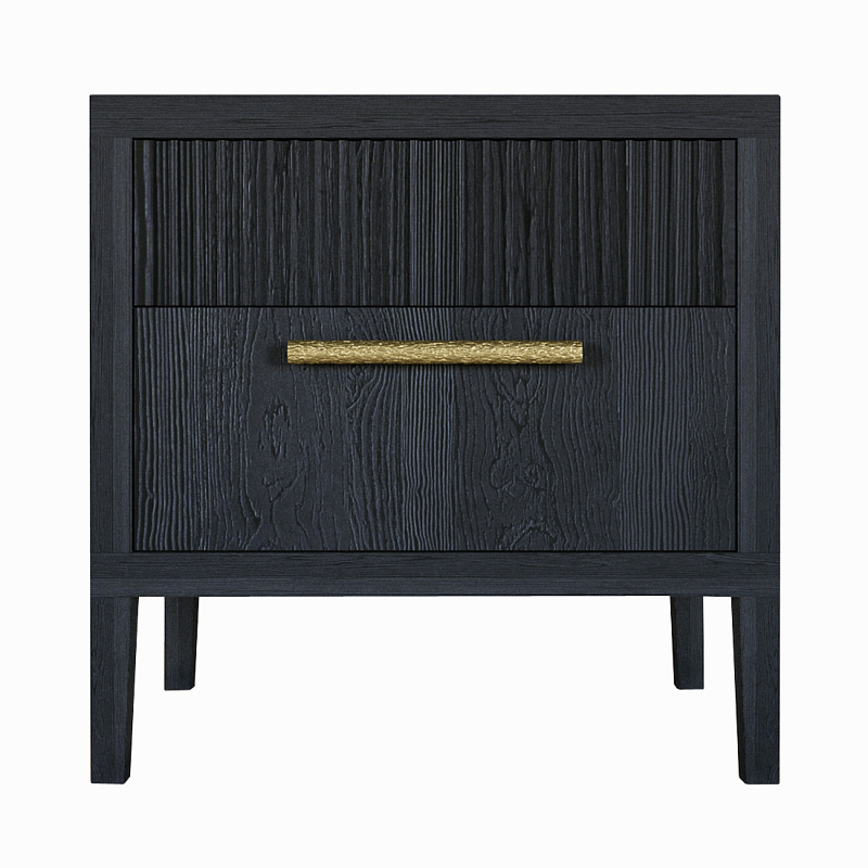 Прикроватная Тумбочка Primo с двумя ящиками Черный дуб Черный Золотой в Воронеже | Loft Concept 