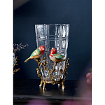 Ваза стеклянная прозрачная с бронзовым основанием в виде ветвей и фарфоровыми птичками Eden Garden варинант исполнения - 3 | Loft Concept в Воронеже