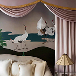 Обои ручная роспись Tsuro Cranes Original colourway on Tarnished Silver gilded paper варинант исполнения - 2 | Loft Concept в Воронеже