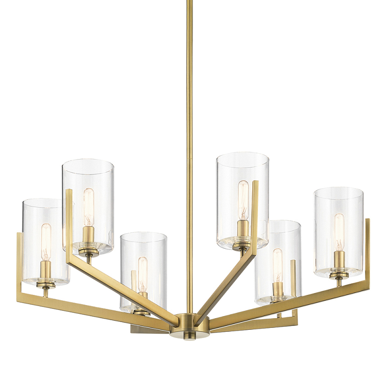 Люстра с 6-ю прозрачными цилиндрическими плафонами Kichler Латунь Прозрачное Стекло Никель в Воронеже | Loft Concept 