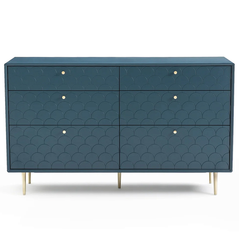 Комод с 6 выдвижными ящиками Scale Ornament Blue Chest of Drawers Латунь Синий в Воронеже | Loft Concept 
