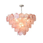 Люстра с каскадом из круглых розовых стеклянных дисков Pink Light Waterfall варинант исполнения - 4 | Loft Concept в Воронеже