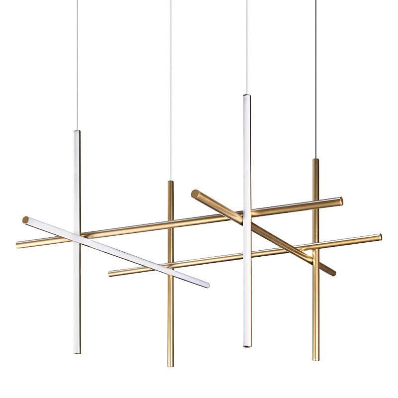 Люстра с 6-ю цилиндрическими плафонами на тонких тросах Trumpet tube Белый матовое золото в Воронеже | Loft Concept 
