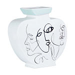 Ваза плоская белая с абстрактными черными линиями в форме лиц Faces of Imagination варинант исполнения - 1 | Loft Concept в Воронеже