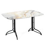 Обеденный стол с прямоугольной столешницей из стекла на черных металлических ножках White Marble варинант исполнения - 1 | Loft Concept в Воронеже