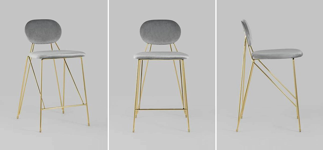 Полубарный Стул Alice Chair Светло-Серый Велюр Полубарный Стул Alice Chair Светло-Серый Велюр - Loft-Concept в Воронеже