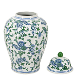 Ваза с крышкой и зелено-голубым цветочным узором на белом фоне Blue & White Ornament варинант исполнения - 2 | Loft Concept в Воронеже