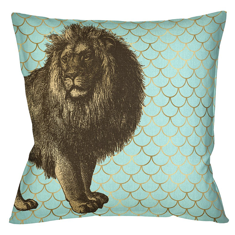 Подушка Safari light blue lion Бирюзовый Глянцевое золото Подушка Safari light blue lion Бирюзовый Глянцевое золото в Воронеже | Loft Concept