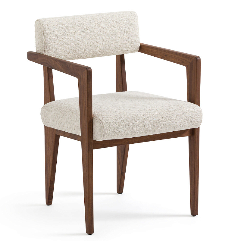 Кресло обеденное Alcove White Boucle из массива ореха Молочный Коричневый Кресло обеденное Alcove White Boucle из массива ореха Молочный Коричневый в Воронеже | Loft Concept