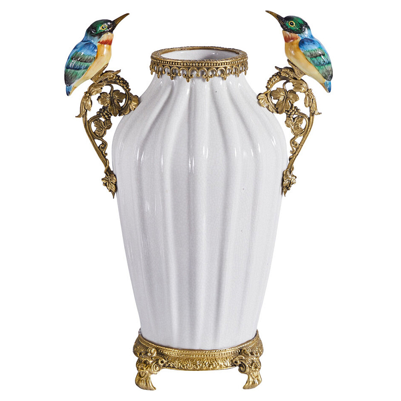 Ваза белого цвета из фарфора с птичкми White Garden Белый Бронза Мульти в Воронеже | Loft Concept 