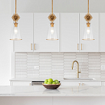 Подвесной светильник золотого цвета с колоколообразным стеклянным плафоном и декоративным элементом Elstead Lighting варинант исполнения - 9 | Loft Concept в Воронеже