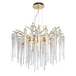 Люстра золотого цвета с декоративными ветками и длинными прозрачными стеклянными подвесами в форме сосулек Droplet Chandelier варинант исполнения - 2 | Loft Concept в Воронеже