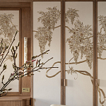 Обои с вышивкой ручной работы Deco Wisteria ﻿Midas colourway on Liso Pearl wool sateen варинант исполнения - 3 | Loft Concept в Воронеже