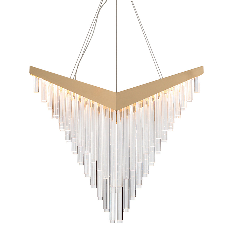 Люстра золотого цвета в форме галочки с каскадом длинных прозрачных трубок Eurofase матовое золото Прозрачный в Воронеже | Loft Concept 