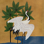 Обои ручная роспись Tsuro Cranes Original colourway on Gold Bullion gilded silk варинант исполнения - 1 | Loft Concept в Воронеже