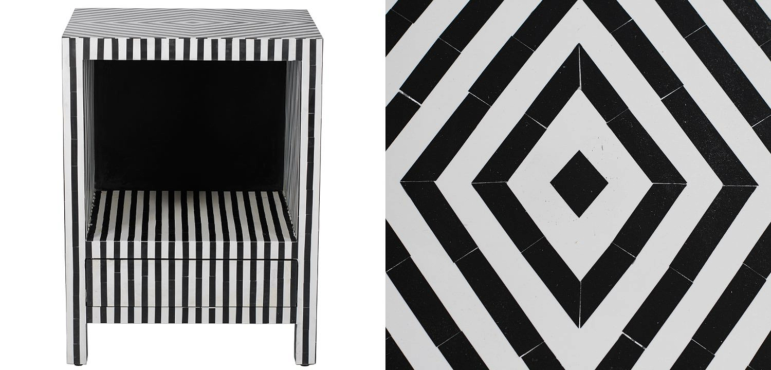 Тумбочка Black&white large storage Indian Bone Inlay nightstand Тумбочка Black&white large storage Indian Bone Inlay nightstand - Loft-Concept в Воронеже