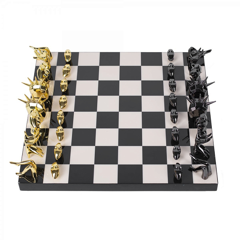 Шахматы Kelly Wearstler Dichotomy Chess Set Черный Белый Глянцевое золото в Воронеже | Loft Concept 