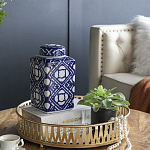 Ваза прямоугольной формы с крышкой и геометрическим узором в сине-белых цветах Blue & White Ornament  варинант исполнения - 7 | Loft Concept в Воронеже