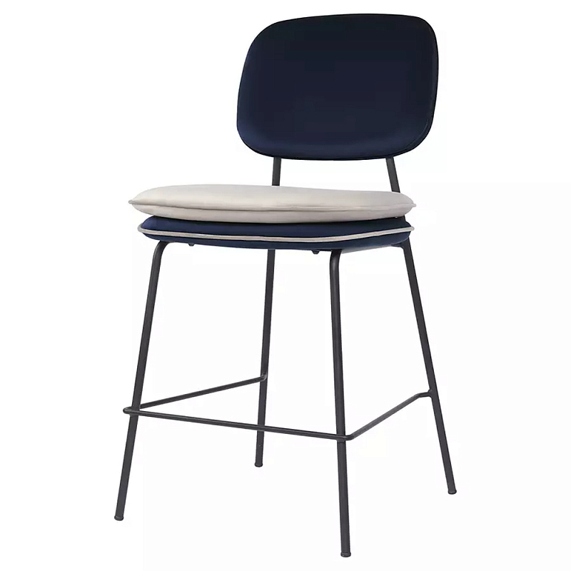 Стул полубарный мягкий с контрастным кантом Soft Velor Chair Темно-синий Бордовый Бежевый Стул полубарный мягкий с контрастным кантом Soft Velor Chair Темно-синий Бордовый Бежевый в Воронеже | Loft Concept