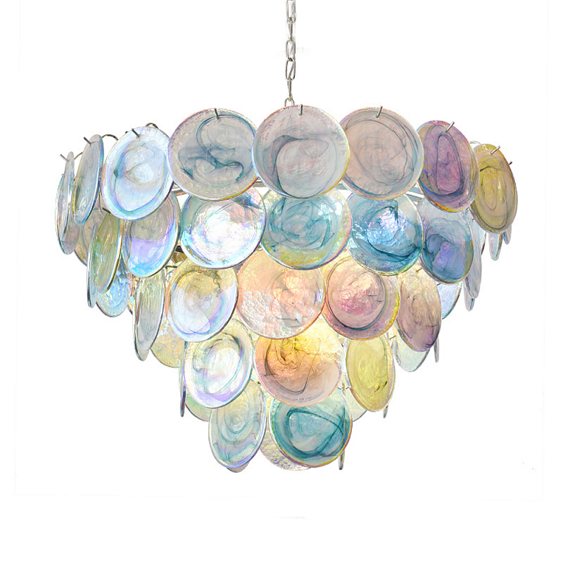 Люстра с каскадом из круглых разноцветных стеклянных дисков Mother of Pearl Iridescence Мульти Хром Люстра с каскадом из круглых разноцветных стеклянных дисков Mother of Pearl Iridescence Мульти Хром в Воронеже | Loft Concept
