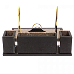 Настольный письменный набор из бежевого мрамора с часами и гербом Marble Accessory варинант исполнения - 3 | Loft Concept в Воронеже