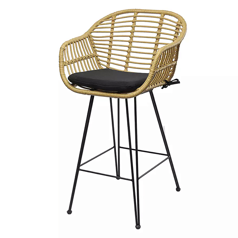 Стул полубарный с ротанговым плетением Half Bar Chair with Wicker Черный Бежевый в Воронеже | Loft Concept 