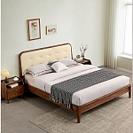 Кровать двуспальная с каркасом из дерева и мягким изголовьем Moon Walnut Bed варинант исполнения - 8 | Loft Concept в Воронеже