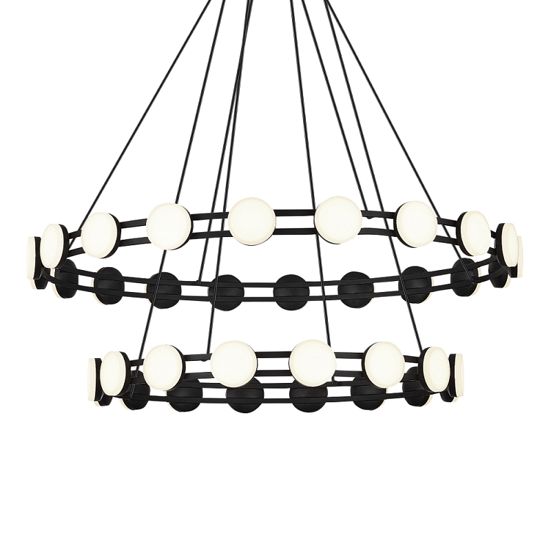 Люстра двухъярусная с круглыми светодиодными источниками света Maxine Light Черный Золотой Белый в Воронеже | Loft Concept 