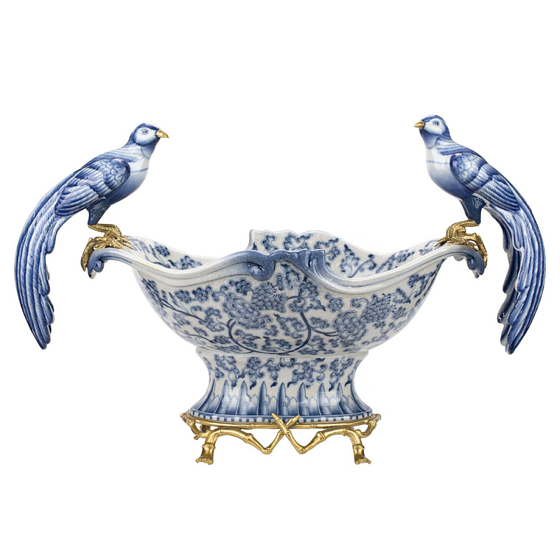 Фарфоровая чаша с птицами Blue and White Синий Бронза Белый Фарфоровая чаша с птицами Blue and White Синий Бронза Белый в Воронеже | Loft Concept