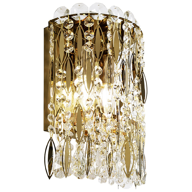 Бра с металлическими и хрустальными подвесками Bonnay Crystal Wall Lamp Прозрачное Стекло Золотой в Воронеже | Loft Concept 