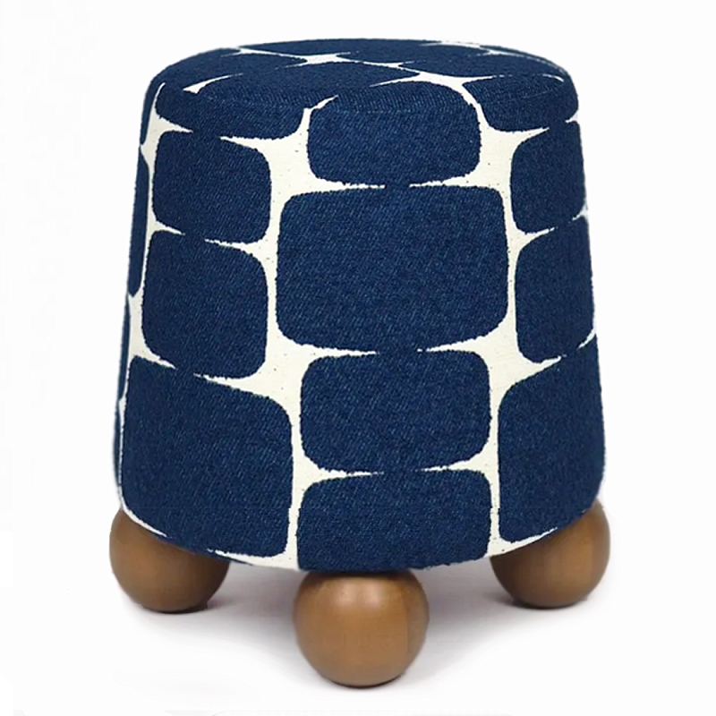 Пуф Wakonda с Круглыми  ножками Синий орнамент  Белый Темно-синий Коричневый в Воронеже | Loft Concept 