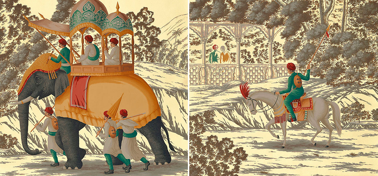Обои ручная роспись Early Views of India Special Colourway on Deep Rich Gold gilded paper Обои ручная роспись Early Views of India Special Colourway on Deep Rich Gold gilded paper - Loft-Concept в Воронеже