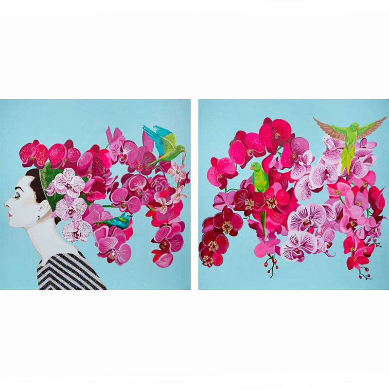 Картина Audrey Diptych With Orchids and Parrots Мульти в Воронеже | Loft Concept 