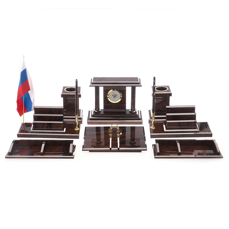 Настольный письменный набор из природного камня обсидиана Team leader Коричневый Бронза в Воронеже | Loft Concept 