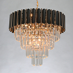 Люстра из черного металла с многоярусными подвесками из прозрачного хрусталя на золотой цепи Empire Black Chandelier Crystal варинант исполнения - 3 | Loft Concept в Воронеже