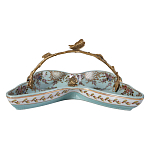 Блюдо из голубого фарфора с бронзовой ручкой в виде ветки Blue Garden варинант исполнения - 2 | Loft Concept в Воронеже