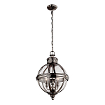 Подвесной светильник с прозрачным стеклянным плафоном в форме шара цвета никеля в индустриальном стиле на цепи 3 лампы Feiss варинант исполнения - 2 | Loft Concept в Воронеже