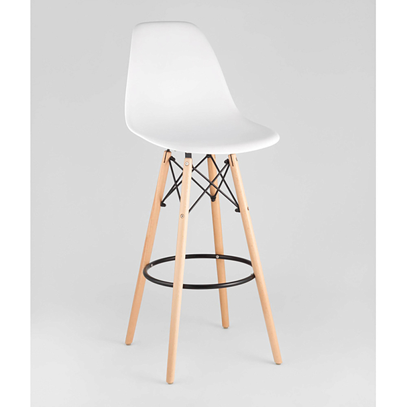 Пластиковый барный стул на ножках из массива бука Eames White Белый Древесина в Воронеже | Loft Concept 