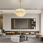 Люстра четырехъярусная с подвесками в форме дисков Cryptocrystalline Stone варинант исполнения - 6 | Loft Concept в Воронеже