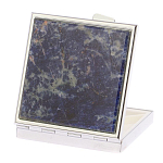 Таблетница карманная квадратная с 4-мя отделениями с зеркалом и накладкой из натурального камня Содалит Silver Stone Pillboxes варинант исполнения - 2 | Loft Concept в Воронеже