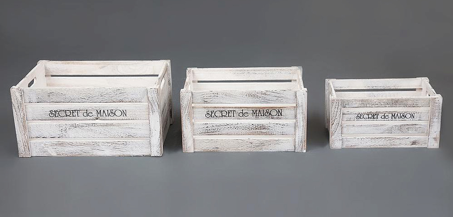 Набор из трёх ящиков Set of three antique white boxes  - Loft-Concept в Воронеже
