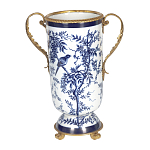 Ваза с бронзовыми ручками и синим цветочным узором Blue & White Ornament варинант исполнения - 1 | Loft Concept в Воронеже
