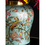 Ваза округлой формы из фарфора с рисунком и бронзовой крышкой Turquoise Blooming Garden варинант исполнения - 3 | Loft Concept в Воронеже