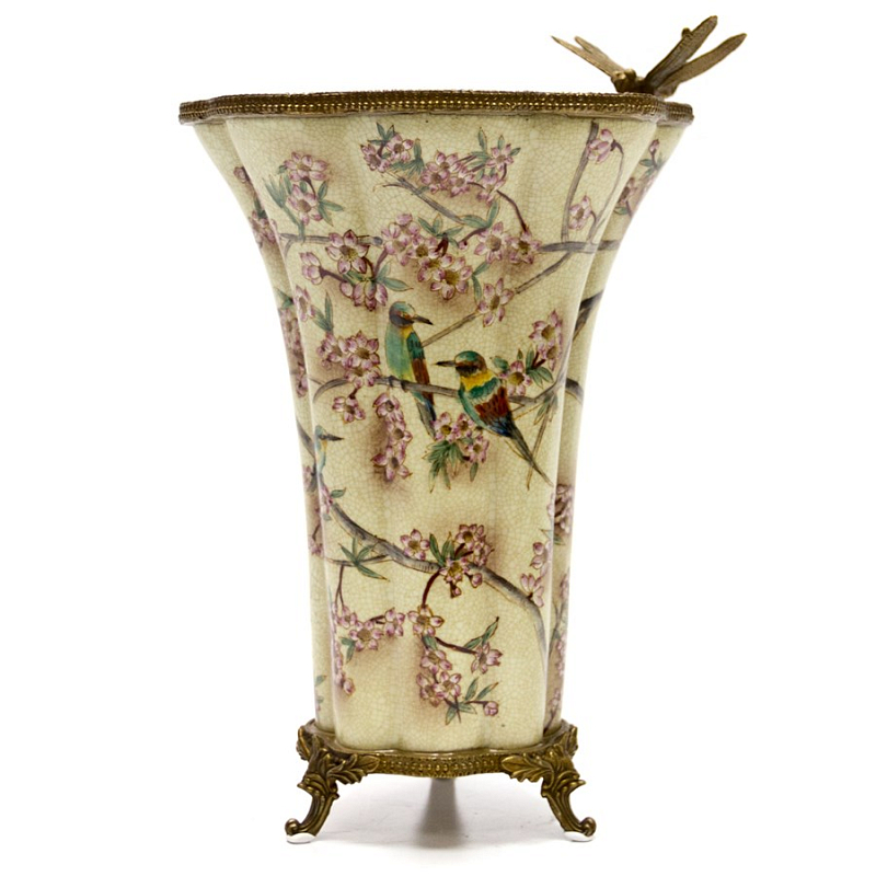 Фарфоровая ваза Vase Birds in Sakura Бежевый Бронза Фарфоровая ваза Vase Birds in Sakura Бежевый Бронза в Воронеже | Loft Concept