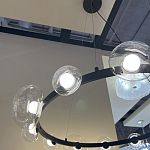 Люстра подвесная круглая с 12-ю прозрачными куполообразными плафонами и черным металлическим основанием Flos Wireline Lighting варинант исполнения - 6 | Loft Concept в Воронеже